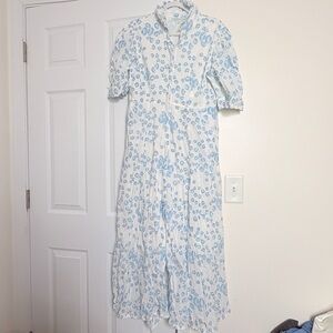 Light Blue sea shell Maxi Dress with Button-Front